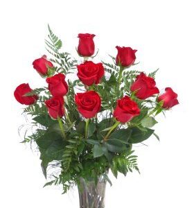 12 Rosas Rojas en Jarrón ; 12 Rosas Vermelhas em Vaso ; 12 Red Roses in a Glass Vase