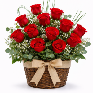 Cesta com 12 Rosas - Você escolhe a cor