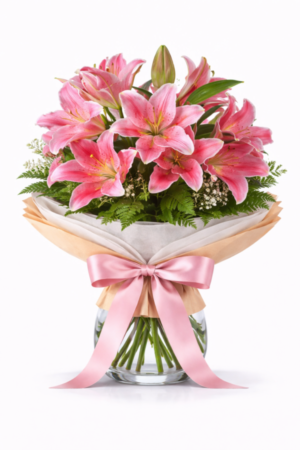 Pink Lilies in Glass Vase | Floresnaweb