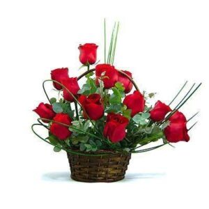 Cesta com 12 rosas Vermelhas, Basket with 12 Red Roses ; Cesta con 12 Rosas Rojas