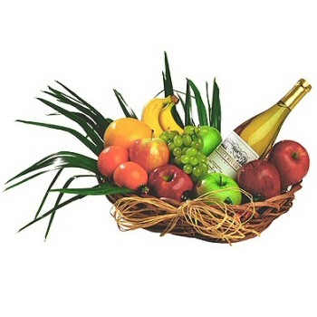 Cesta de Frutas con Vino Blanco - Floresnaweb