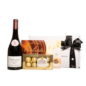 Elegante Presente com Vinho Tinto e Chocolate