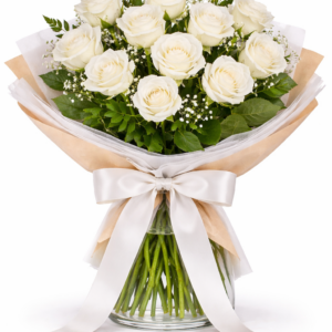 12 Rosas Brancas em Vaso