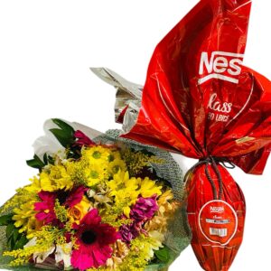 Presente de Páscoa; buquê de flores mistas com ovo de páscoa. Entrega rápida em todo o Brasil