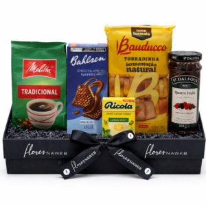 cesta de café e doces simples e elegante para presente